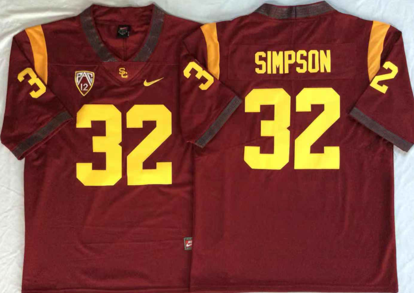 NCAA Men USC Trojans Red #32 SIMPSON